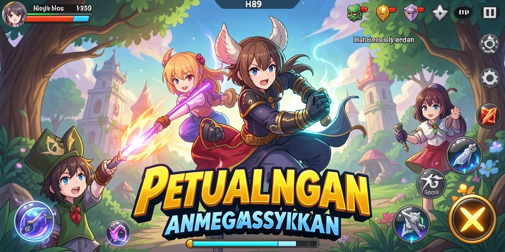 Tampilan gameplay menarik dengan karakter anime yang dinamis.