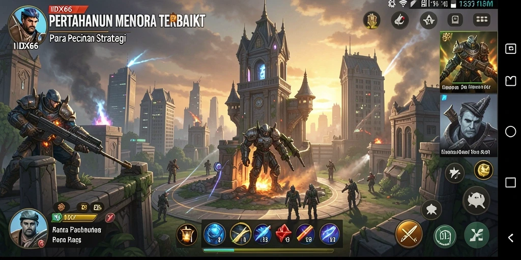 Tampilan gameplay menara dengan aksi seru di IDX66.