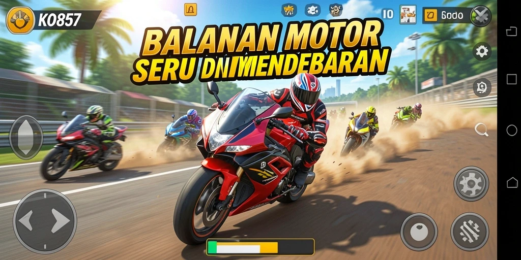 Screenshot menampilkan aksi balapan motor yang seru dan mendebarkan.