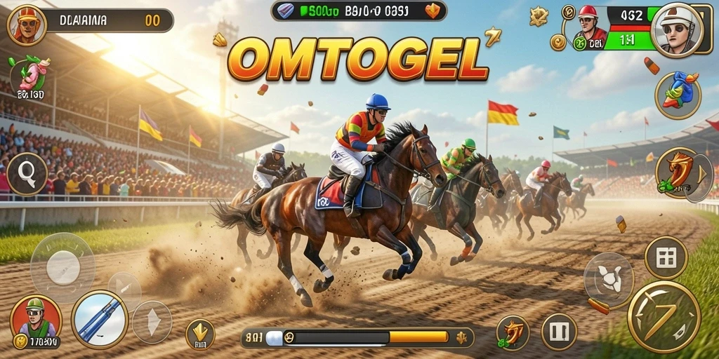 Screenshot menunjukan aksi balap seru dalam OMTOGEL.