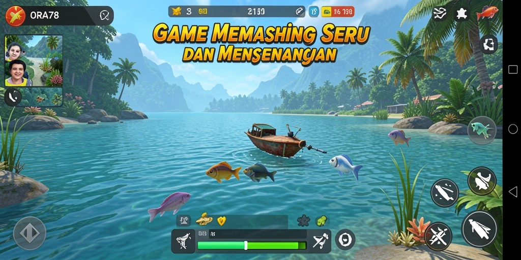 Tampilan menarik dari gameplay ORA78 yang menampilkan aksi memancing seru.