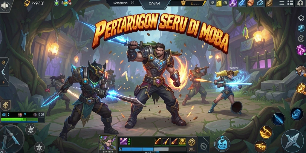 Screenshot PPRRYY menampilkan pertempuran epik dalam arena MOBA.