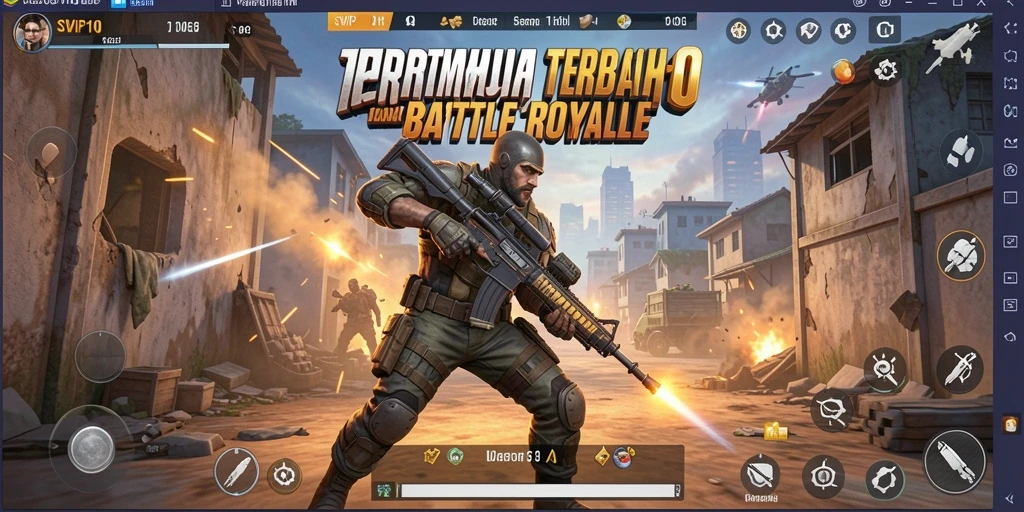 Tangkapan layar gameplay SVIP10 yang menunjukkan aksi pertempuran intens di arena Battle Royale.