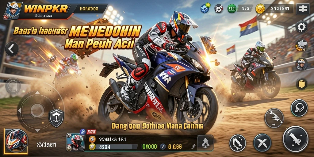 Gameplay seru balapan motor dalam WINPKR, penuh aksi dan tantangan.